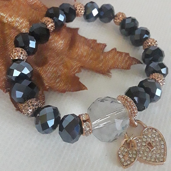 Handcrafted Navy Blue Rose Gold Charm Bracelet - Picture 2 of 4